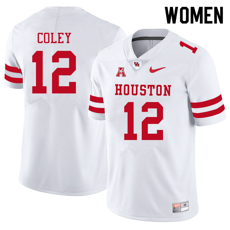 Women #12 Lucas Coley Houston Cougars College Football Jerseys Sale-White - Click Image to Close